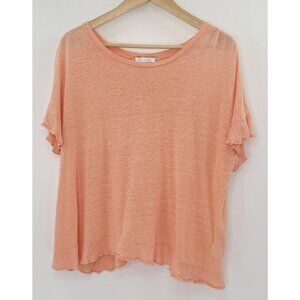 Anthropologie Eri & Ali Oversized 100% Linen Soft Orange Ruffle Top‎ M Boho Boxy